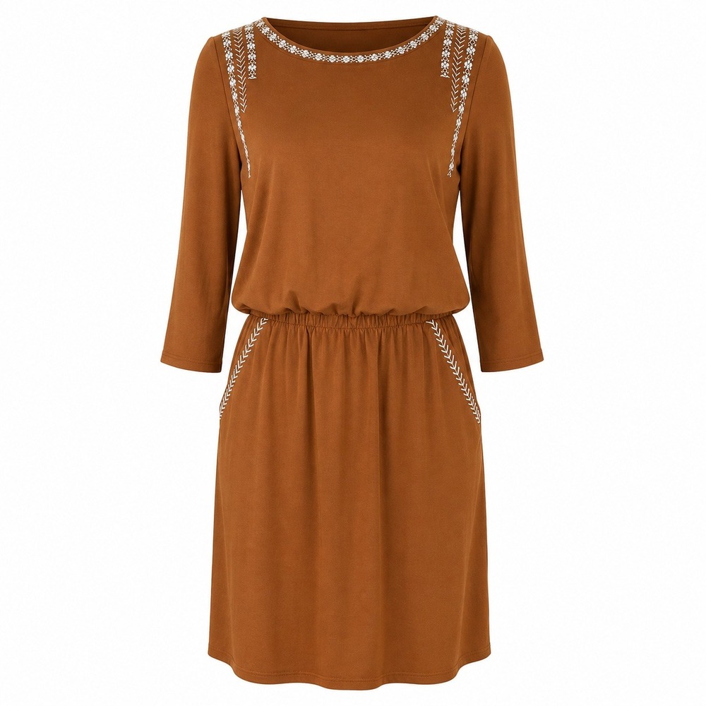 Garnet Hill Knit Dress Womens XS Rust Brown NWT Embroidered Tencel Boho ST21